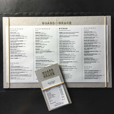 Guard and Grace Menu & Coat Tags